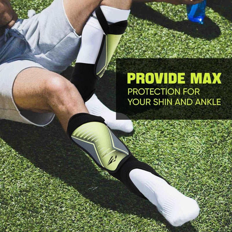 Rawxy Football Soccer Shin Guards with Exceptional Flexible Soft Light Weight - Great for Boys Girls Junior Youth(Neo Lemon, S&M) - Image 4
